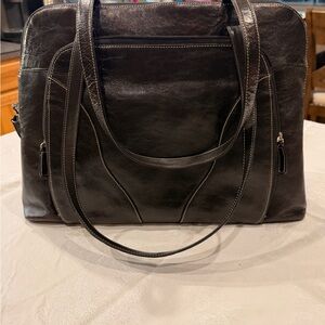 Buxton Black Leather Laptop Tote Work Bag